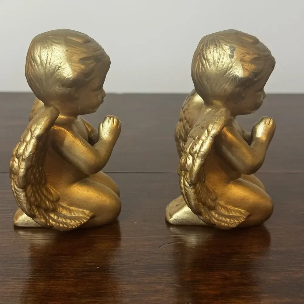 Vintage Angel Praying Gold Tone 2 Cherubs Made Taiwan 4.5